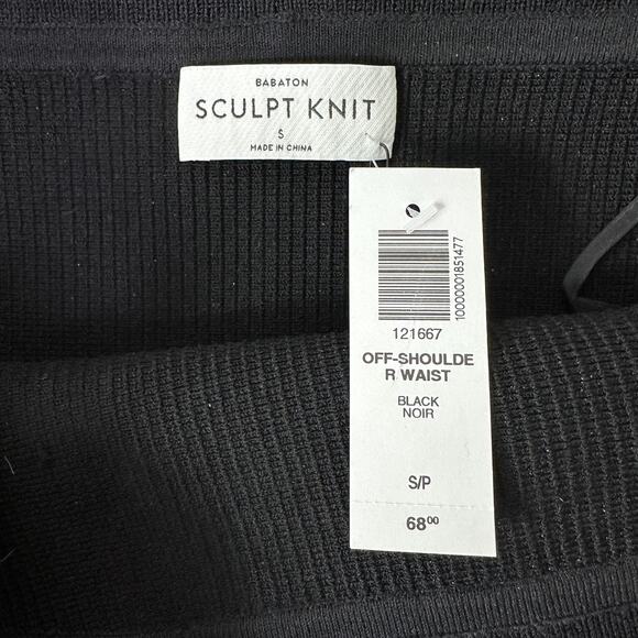 Aritzia Babaton Sculpt Knit Off Shoulder Top Womens Small Black Ribbed Bodycon - Picture 3 of 5